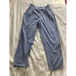 SK Wear Pants Gingham Check Pleated Cotton Blue White High Waist Vintage 10